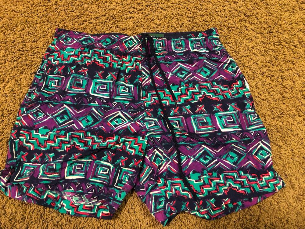 Dash Sport vintage lined swim trunks shorts purple teal men's size medium 1990s